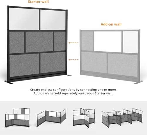 Stand Up Desk Store Expanse Modular Wall | 70\'\' x 70\'\' Wall | Expandable Partition Room Divider with Rearrangeable Frosted Acrylic & Sound Absorbent Panels (Black Frame)