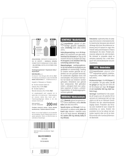 Silber-Weide (Salix alba) Rinde Alkoholfreier Urtinktur Naturalma - Flüssig-Extrakt Tropfen 200 ml - Nahrungsergänzungsmittel - Veganer