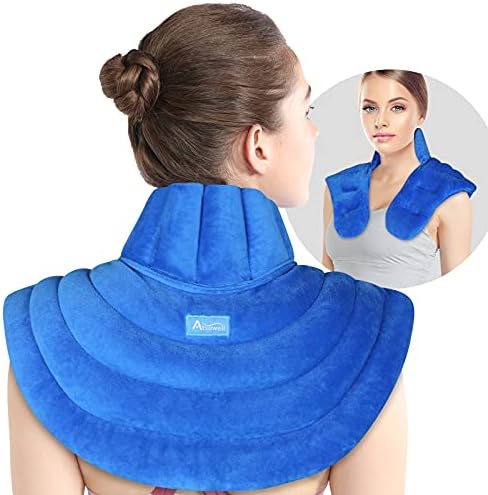 Atsuwell Microwave Heating Pad for Neck and Shoulders, Large Heated Neck Wrap Microwavable with Moist Heat and Cold Compress Therapy for Sore Muscle, Joint Pains, Stress and Anxiety Relief, Unscented