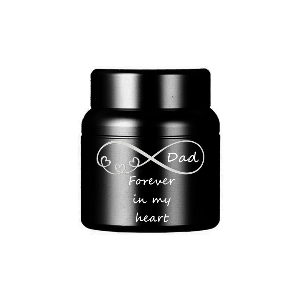ForeverWillMini Heart Infinity Cremation Urn for Human Ashes Solid Waterproof Funeral Memorial Rememberance Dad Family Forever in My Sentimental Keepsake Holder Container, Black, One Size