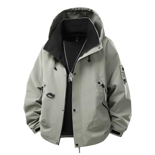 NITRY Men'S Softshell Jacket Mountaineering Camping Hiking Outdoorjacket Lightweight Fashion Sport Casual Hooded Jackets C-Grey Green 3XL