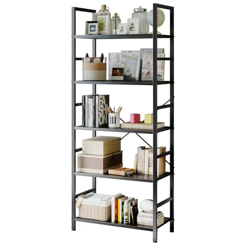 Sweetcrispy Book Shelf, 5 Tier Bookcase, Modern Tall Bookshelf for Garage Kit, CDs, Movies,...