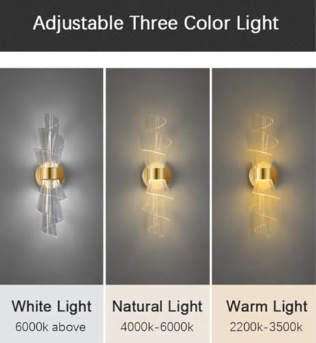 Image of Glowave Golden Acrylic Light Spiral Design Coral Tree Wall Lamp Lighting Sconce for Living Room Bedroom Bedside - Tricolour (White, Warm White, Natural White) 7044 /2 (Asian)