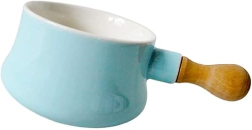qiuqiu Olla de leche esmaltada con mango de madera antiadherente de cerámica mini olla calentador de mantequilla sartén vaporera para sopa,