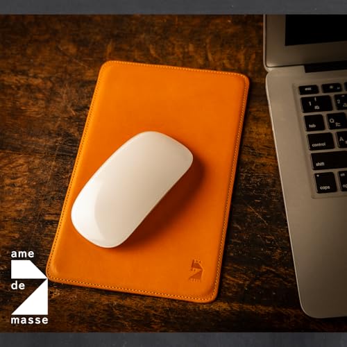 [アム デ マス] スリムマウスパッド 栃木レザー 220mm×135mm 本革 レザー 日本製 シンプル 裏面 スエード -SMP-047 ブライトキャメル