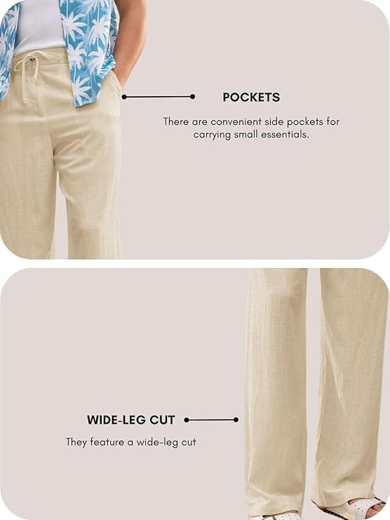 Image of GRECIILOOKS Men's Linen Trousers | Loose Fit Linen-Cotton Casual Pants for Men | Relaxed Office Wear Formal Trousers for Men | Stylish Beige & Pants