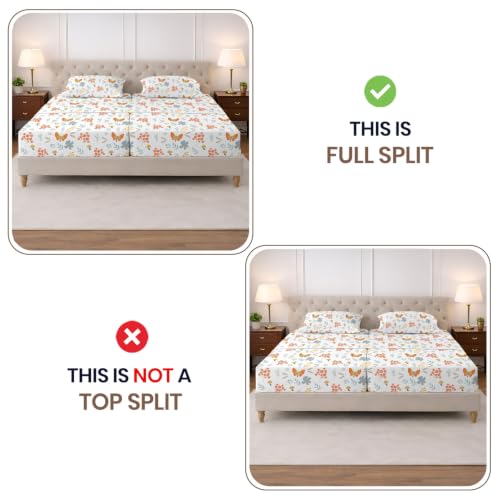 Image of SGI Split King Sheet Set for Adjustable Bed Egyptian Premium Cotton 600 Thread Count Sheets for Sleep Number Bed 15 inch Deep Pocket 5 Pc Set with 2 Twin XL Fitted Sheets Soft Breathable -Butterfly Garden