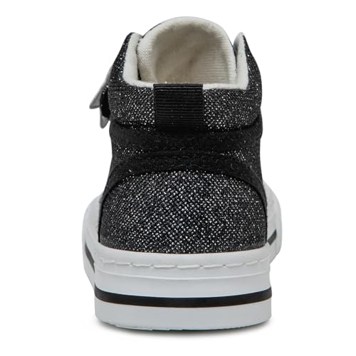Hugrain HCANSTR24BLK13 Toddler Girls Boys Sneakers Walking Shoes For Little Kids Sparkle Glitter Star Canvas Casual Slip On High Top Adjustable Hook Loop Straps Velcro Non-Slip Lightweight Elastic Band Black Size 13 thumb #3