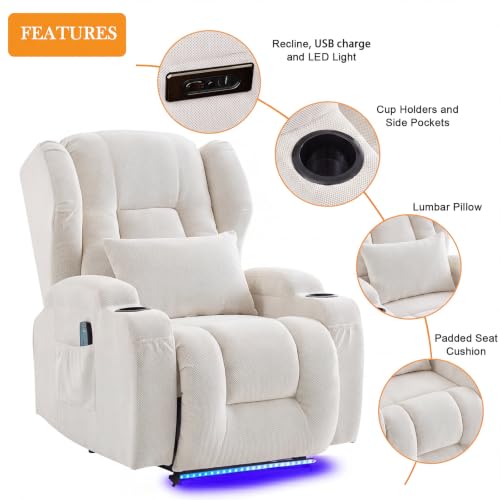 Image of Wall Hugger Power Recliner Chair Set of 3, Overstuffed Home Theater Seating w /Heat Massage Electric Movie Gaming Sofa Reclining Sleeper Chair with LED Light /Lumbar Pillow /Cup Holders
