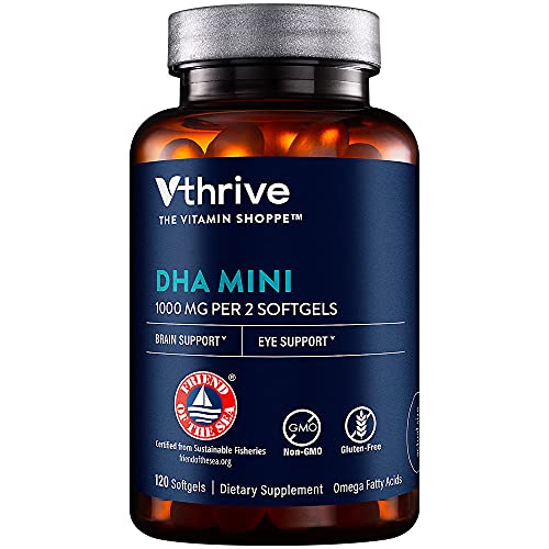 DHA Mini Omega Fatty Acids for Brain Eye Support 1,000 MG, Omega Fatty Acids, 120 Softgels, by Vthrive