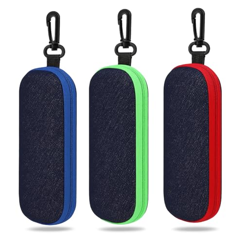 Klerbesh 3 Piezas Estuche Gafas Denim, Fundas Rígidas con Cremallera, Protector Anteojos de Viaje para Hombre y Mujer, Portátil para Estudiantes, La mayoría Los Tipos Marcos (3 Piezas)