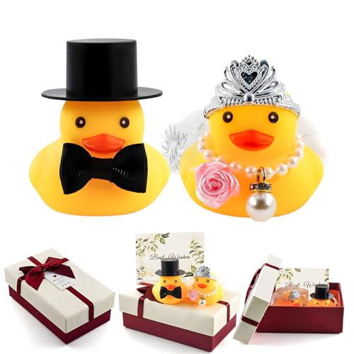 2er-Set Quietscheenten Braut und Bräutigam,Lustige Hochzeitsgeschenke für Brautpaar,Auto Deko Hochzeit,Brautpaar Figurens (Vornehm)