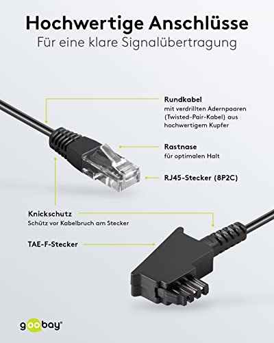 goobay 71812 router cable, telephone cable, connection cable for DSL/ADSL/VDSL, TAE-F plug to RJ45 plug (8P2C), black, 1 metre - Image 3