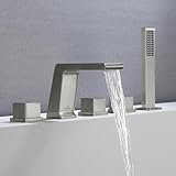 CASAINC Waterfall Bathtub Faucet with Hand-held Shower Sprayer, 5-Hole Brushed Nickel Bathroom Roman Tub Faucet Set