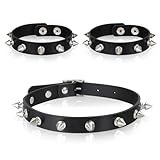 3 Pcs Leather Goth Spiked Choker, Studded Spiked Bracelets Punk Accessories Jewelry Set Leather Chokers Vintage Rock Punk Jewelry Gothic Accessories for 80s 90s Women Men Black Wristband
