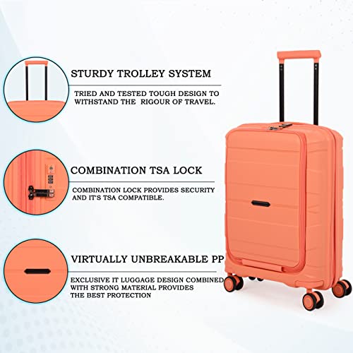 Image of it luggage-Momentous -20 inches PP Hardsided Fashion Luggage Cabin Trolley with Padded Laptop Section 8 Wheel with TSA Lock & Wet Pouch Inside (Fusion Coral)