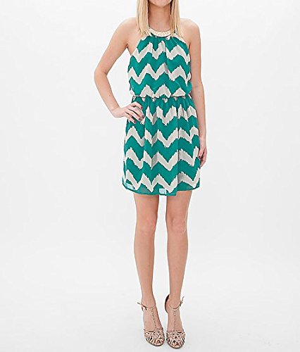 As U Wish Juniors Chevron Print Halter Dress with Necklace