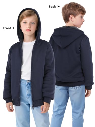 Boys Fleece Lined Jacket Kids Winter Warm Sherpa Hoodie Jacket with Pockets Full Zip Winter Outdoor Coat4
