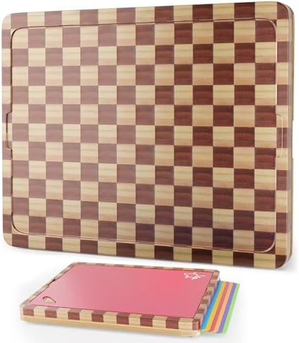 Bamboo Wooden Cutting Boards for Kitchen,Cutting Board Set with 6 Flexible Mats,Chopping Boards Set for Kitchen Dishwasher Safe, Creative Kitchen Gifts for Meats,Vegetables and Fruits for Home Cooks