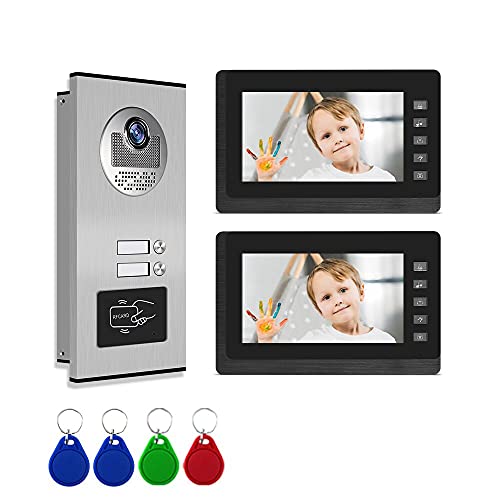 2 Units Apartment Video Intercom Entry System, Wired 7 inches LCD Monitor Video Door Phone, Support Monitoring, Dual Way Door Intercom