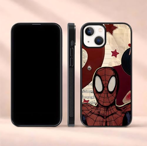 Image of Compatible with iPhone 13 Back Cover, Designer Tempered Glass Phone Case, Hero Comic Vibes Print, Shockproof TPU Bumper, Glossy Scratch Resistant Protective Cover for Women & Men