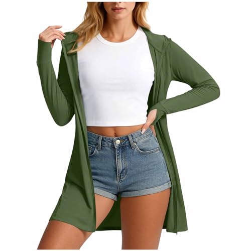 Sudadera con capucha de protección solar para mujer, con protección solar UPF 50+ UV SPF Chaquetas de manga larga con cremallera, camisa ligera de verano, transpirable, ligera, tops de playa, cárdigan