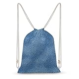 Jubonexis Mochila de lona con cordón y textura de mezclilla azul, ligera, para deportes, gimnasio, para hombres y mujeres