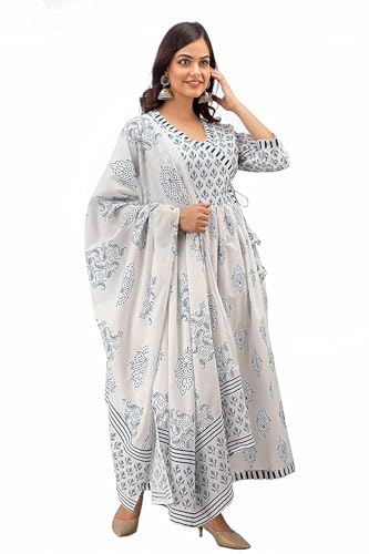 Meera Fab Women's Cotton Printed Kurta With Palazzo & Dupatta Set