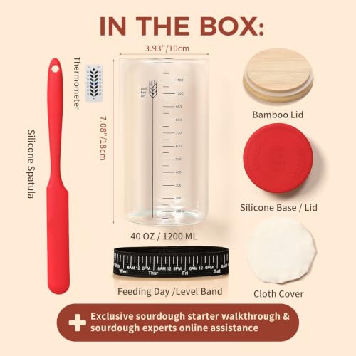 Image of Sourdough Starter Jar Kit,40oz Large Wide Mouth Sour Dough Jar Glass | Sourdough Bread Baking Supplies, Sourdough Tools for Beginners and Pro, Dishwasher-Safe, Borosilicate Glass, 1 Pack