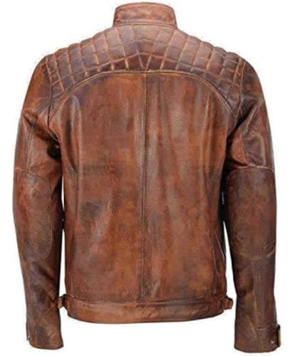 Men’s Exceptional Lambskin Leather Quilted Biker Jacket – Vintage Motorcycle Outlaw café racer Style with Multi-Pocket Design3