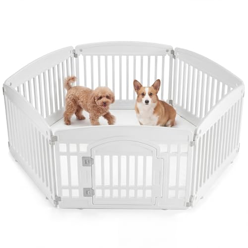 Image of NEWBULIG Dog Playpen 6-Panel, 24IN Puppy Playpen, Stable Dog Play Pen Indoors /Outdoor with Secure Locking Door, Plastic Pet Fence for Small & Medium Dogs