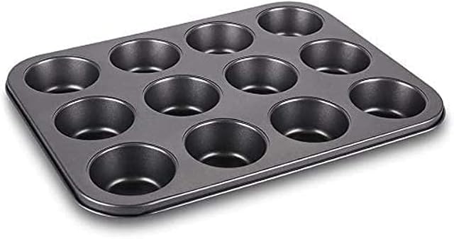 St@llion 35x26x3cm Non-Stick 12 Cup Muffin Tray Cupcake Tin, Perfect Baking Mould for Yorkshire, Pudding, Muffins, Cupcakes or Brownie (Black, Pack of 1)