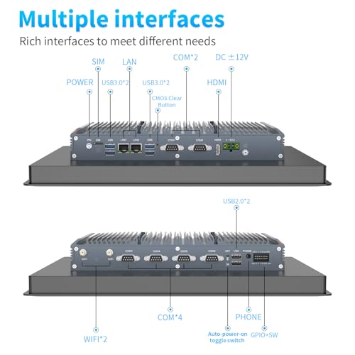 Image of 19 inch Industrial Fanless Panel PC, Touch Screen Panel Computer, Power-on Auto-Start, 2xLAN, HDMI, 6xUSB, 2xRS485, 4xRS232, 8*GPIO (I5-7200U No RAM No Storage No System)