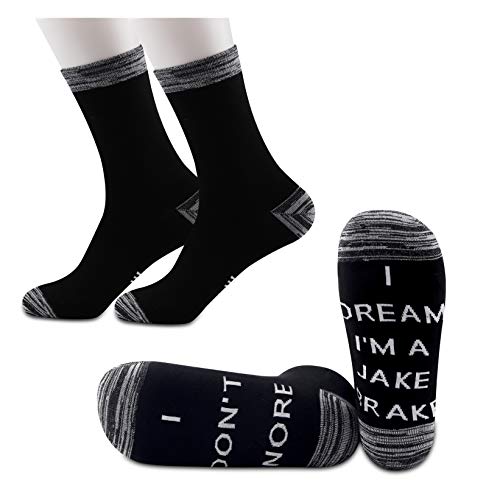 JXGZSOÂ 2Â Pairs Trucker Socks Trucker Gift Dump Truck I Donâ€™t Snore I Dream Iâ€™m a Jake Brake Socks Gift For Semi Driver (Jake Brake)