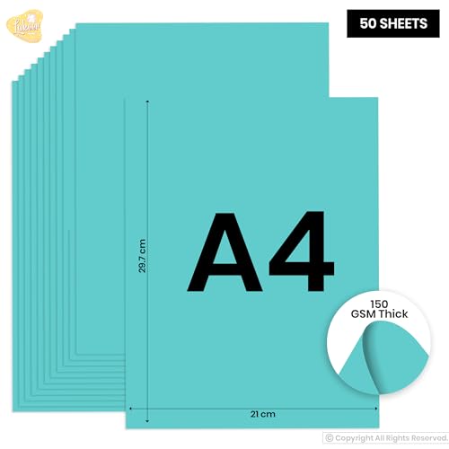 Image of Lakeer A4 Pastel Color Paper- Pastel Teal Colour, Pack of 50 Sheets | 150 GSM Thick for Arts and Crafts, Printing, DIY Projects, Etc