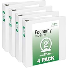 Office Essentials Economy View 3 Ring Binders, 2" Round Rings, 2.8" Spine, 375-Sheet Capacity, White Binders 4-Pack of 03146