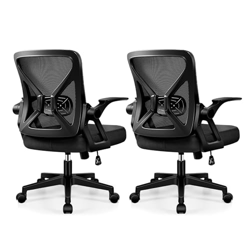 FelixKing Office Chair - Ergonomic Desk Chair Breathable Mesh Task with Wheels and Lumbar Support Home Desk Office Chairs with Flip up Armrest Rolling Swivel for Home Computer Black Pack of 2