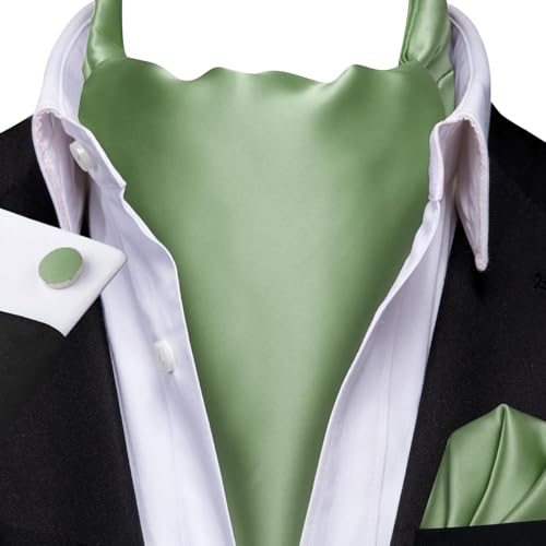 Image of Hi-Tie Silk Ascot for Men Self Tie Men's Cravat and Flower Lapel Pin Handkerchief Cufflinks Set for Wedding Party