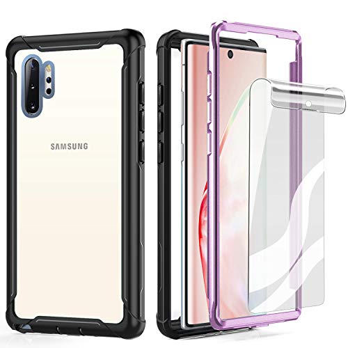 FITFORT Samsung Galaxy Note 10 Plus Case Full Body Rugged Heavy Duty Clear Bumper Case with Screen Protector, Shock Drop Proof Protective Case Compatible with Galaxy Note 10+ Plus (2019) Purple