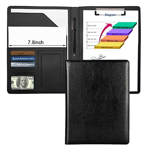 GUKBIAY Padfolio Clipboard Portfolio Folder PU Leather Conference Note pad Clipboard Organizer for Office Business Classroom Conference(Black)