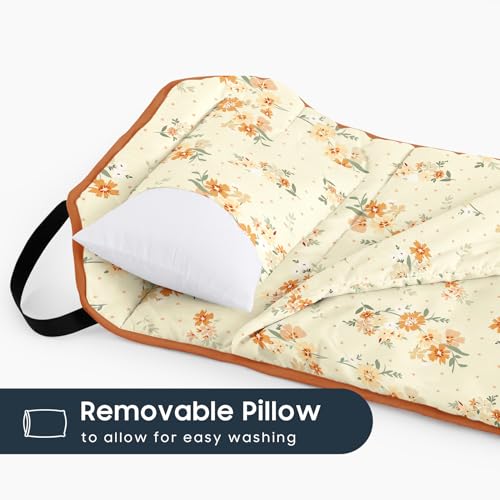 Image of Wake In Cloud - Cot Nap Mat with Pillow and Blanket, 100% Cotton Fabric, for Toddler Kids Girls Ages 3 Plus in Daycare Kindergarten Preschool with Elastic Corner Straps, Floral Flowers