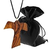 Lunexus Halskette Taube Olivenholz Heiliger Geist Anhänger naturbraun handgefertigt Bethlehem gesegnet inkl. 80 cm Kordel goldfarbener Ring unisex schwarzer Samtbeutel Zertifikat Andachtszeichen