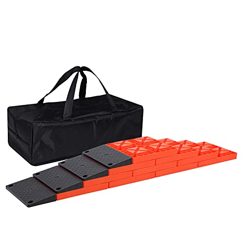 Homeon Wheels Rv Leveling Blocks,Used for Leveling Single Wheels,Heavy Duty Leveling Blocks and Chocks Anti-Slip Pads Design,Camper Levelers 10 Pack and Black Ramp 4 Pack with Carrying Bag