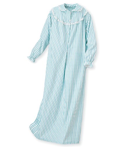 National Striped Flannel Nightgown, Aqua, 3X - Womens Long