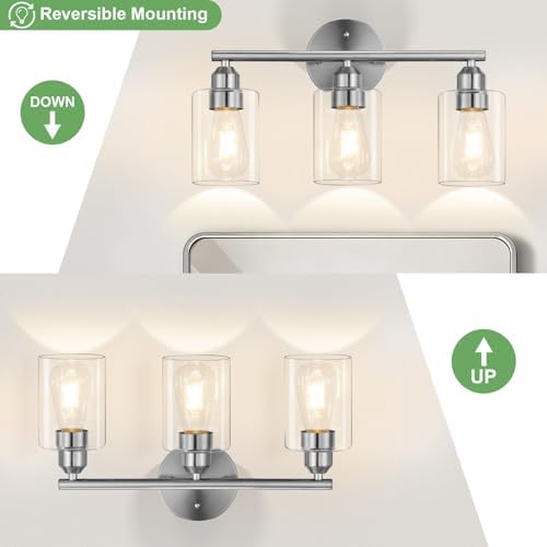 Percantis 3-Light Bathroom Vanity Light Fixture,Silver,17.3" - 3