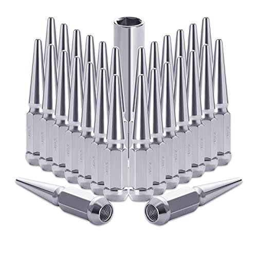 Lichamp 32pcs M14x1.5 Spike Lug Nuts for Trucks, Partial Compatible with Ford F250 F350 Super Duty and Chevy Silverado 1500 2500 3500, Chrome Hex Turner with Cone Seat