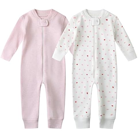 Owlivia Organic Cotton Baby Boy Girl Zip up Sleep N Play, Footless, Long Sleeve(12-18 Months, Heart & Pink) Cover