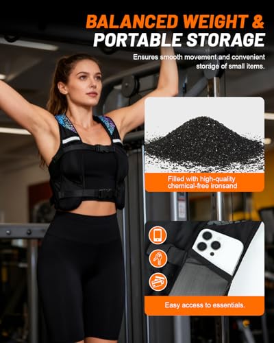 Weighted Vest for Woman Men, 0-10lbs Adjustable Running Vest with 10 Removable Weights, Weight Training Vest for Weight Loss, Colorful Reflective Straps & Phone Pockets, Machine Washable — view 4