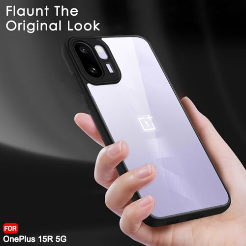 Image of TheGiftKart Hybrid Shockproof Back Cover Case for OnePlus 15R 5G | Camera Protection Module | Hard Back Cover for OnePlus 15R 5G (PC & TPU, Transparent Clear Back, Black Sides)
