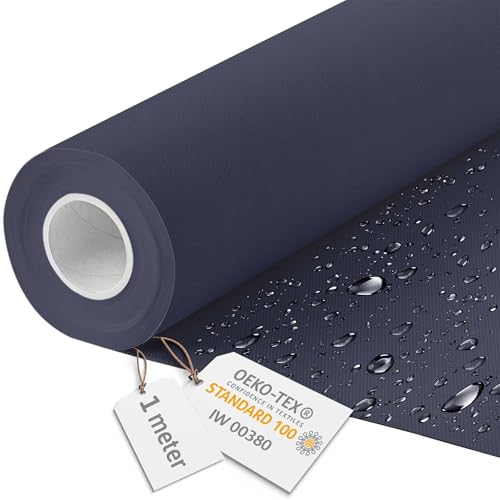 DreamRoots Segeltuch Wasserdicht - Polsterstoff Meterware 160 cm breit - Wasserabweisender Stoff 220 g/m2 600D - Markisenstoff Wasserdicht Meterware Marineblau 1M